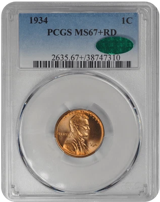 1934 Lincoln PCGS CAC RD 67+ - Image 1 of 2