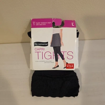 No Nonsense Capri Tights Large Super Opaque With Lace Trim Made In USA - Image 1 of 2