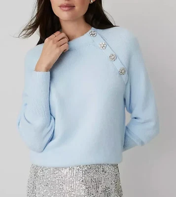 NEW ANN TAYLOR BLUE JEWEL BUTTON DETAIL SWEATER SZ S - Image 1 of 4