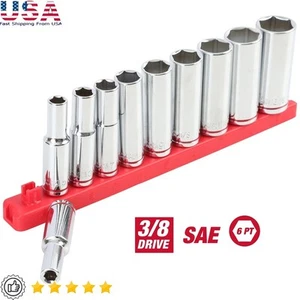11 Piece 3/8 Drive Deep SAE Socket Set Chrome Vanadium Steel Heavy Duty New - Picture 1 of 11