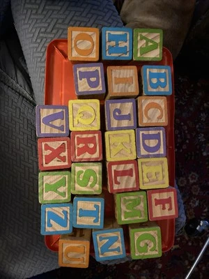 Lote de 38 bloques de construcción alfabeto madera letras, números e imágenes para niños Foto 1 de 3