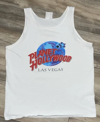Camiseta sin mangas vintage años 90 Planet Hollywood Las Vegas adulto M blanca puntada única Foto 1 de 4