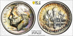 1954 Roosevelt Dime PCGS PR66 Toned Silver Proof Coin 10C Gold Shield Secure - Picture 1 of 14
