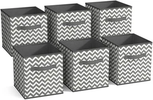 Cubo de tela plegable cesta de almacenamiento contenedores para adultos y niños (gris Chevron/con - Imagen 1 de 13