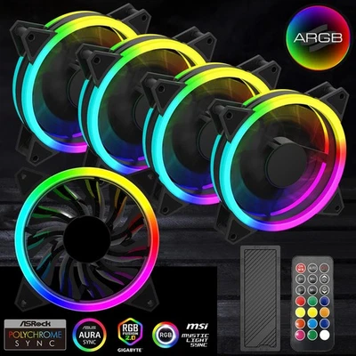 3/4/5/6 Pack PC Case Cooling Fan Set ARGB LED 120mm Aura Sync With Hub Remote UK - Image 1 of 4