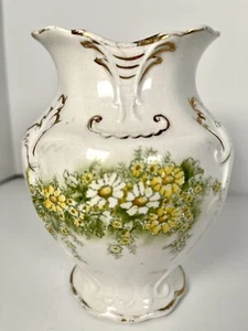 Porta spazzolino/vaso vittoriano con margherite e finiture in oro 1900 alto 6 - Foto 1 di 10