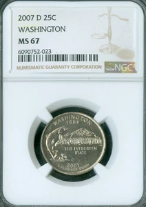 2007 D WASHINGTON QUARTER NGC MS67 BUSINESS STRIKE . - Picture 1 of 2