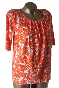 HOBBS Blouse Top Tee Size M Bnwot Bright Orange Ivory White Soft Stretch - Picture 1 of 7