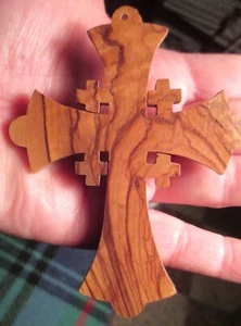 Vintage WOOD CROSS Folk Art breast pendant religious Chipped Carved jewelry - Picture 1 of 12