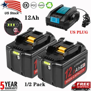 12.0Ah 18V For Makita Li-Ion Battery W/LED BL1850 BL1860B BL1890 Tool Charger - Picture 1 of 24
