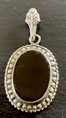 Belli Vecchio 800er Ciondolo Argento con Onice E Marcasite (k8) - Immagine 1 di 4