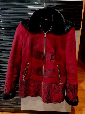 Chaqueta de piel de oveja Made in Turkey, rojo oscuro/borgoña, S-M  Foto 1 de 4