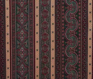 Vtg Geometric Stripe Fabric Floral Dark Teal Burgundy Brown Cotton 53" L x 42" W - Picture 1 of 6