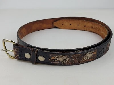 Cinto de couro genuíno masculino 52" grão superior em relevo American Eagle Frank Lee EUA - Imagem 1 de 4