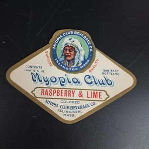Etichetta originale d'epoca Myopia Club bevanda RASPBERRY & LIME Islington, Mass - Foto 1 di 3