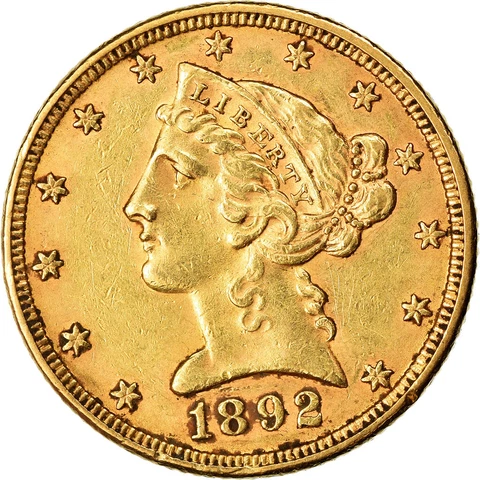 [#863683] Coin, United States, Coronet Head, $5, Half Eagle, 1892, U.S. M, int Cover