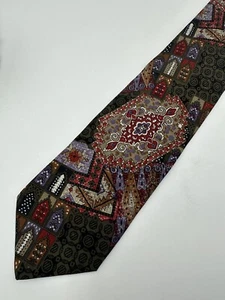 Montagu Abstract Patchwork Red Purple VTG Designer Tie Silk Mens Necktie Classic - Picture 1 of 6