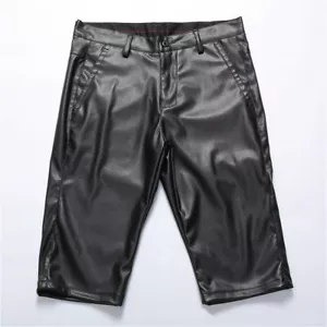 Herren Kunstleder Shorts Stretch Schwarz Kurze Hosen Knielang Hose - Bild 1 von 8