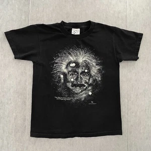 VINTAGE Albert Einstein Shirt Youth Large Black Galaxy Graphic Kids Boys L 90s - Picture 1 of 12