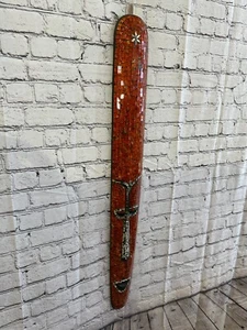 80cm Orange Mosaic Mirror Mask Carved Painted Ethnic Tribal Wall Art Handmade - Picture 1 of 9
