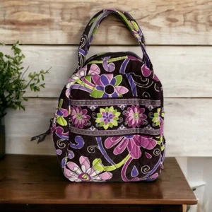 Vera Bradley Flutterby Lunch Sack Pink Purple Floral Lunch Bag Tote - Picture 1 of 8