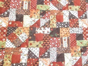 Vtg 70s PreQuilted Cheater Fabric Pre Quilted Brown Calico BTHY half yard - Picture 1 of 4