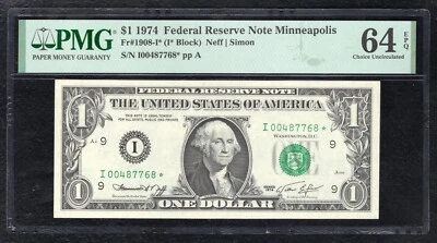 FR. 1908-I* 1974 $1 *STAR* FRN MINNEAPOLIS, MN PMG UNCIRCULATED-64EPQ (B) - Image 1 of 2