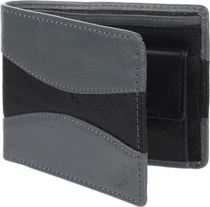 STARHIDE MensRFID Blocking Classic Bifold Coin Pocket Leather Wallet 745 Gry/BLK - Picture 1 of 6
