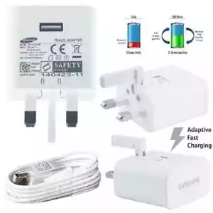 Fast 3Pin Mains Wall Charger & Micro USB Cable For Samsung Galaxy S6 S7 Edge Lot - Picture 1 of 21