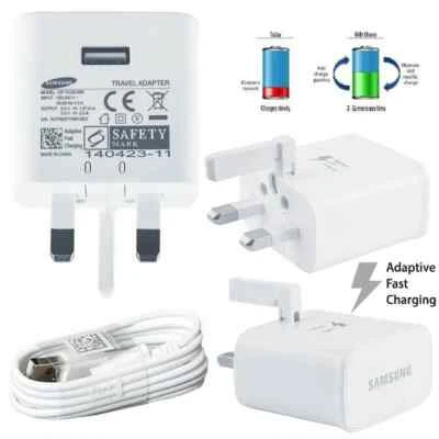 Fast 3Pin Mains Wall Charger & Micro USB Cable For Samsung Galaxy S6 S7 Edge Lot - Image 1 of 4