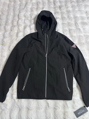 Cortavientos Guess Softshell negro con capucha para hombre 112ap689 talla pequeña Foto 1 de 4