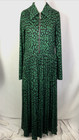 Warehouse Shirt Midi Dress Green Leopard Print Pleated Long Sleeve UK10 L741