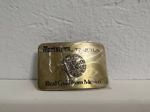 Vintage MONTEZUMA TEQUILA Real Gold From Mexico Calendar Brass Belt Buckle - Picture 1 of 2