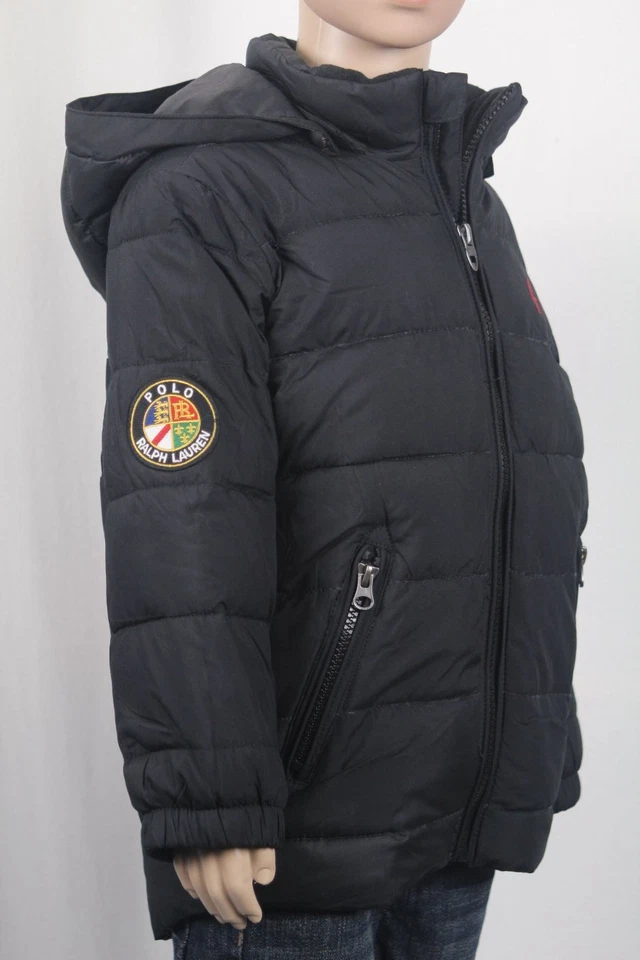 POLO RALPH LAUREN NIÑOS ABRIGO ACOLCHADO NEGRO ESQUÍ CAPUCHA DESMONTABLE NUEVO CON ETIQUETAS $165 Foto 1 de 1