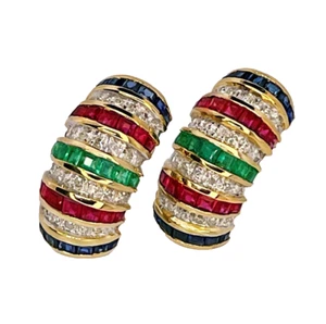 14K Gold Natural Ruby Emerald & Sapphire Earrings  w. Gem Report, Offer welcome! - Bild 1 von 5