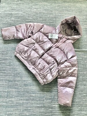 Zara Pink Meralic Satin Finish Hooded Oversized Puffer Jacket Coat XL UK16 P42XL - Image 1 of 4