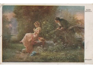 1919 - arte in cartolina - Hans Zatzka - coppia innamorati nel parco - Picture 1 of 2