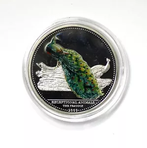 2009 Rep. Of Palau Colorized Peacock .925 Silber 5,00 $ PP Münze - Bild 1 von 2