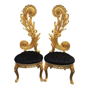 Italian Rococo Style Side Chairs Tufted Black Velvet - 2 pcs made when ordered - Picture 1 of 13