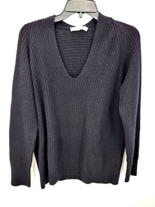 Vince Sweater Womens Medium Black Wool Cashmere V Neck Long Sleeve Ribbed - Picture 1 of 11