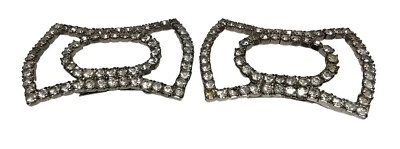 Винтажные зажимы для обуви серебристого тона зубчатые прозрачные стразы лот из двух см. - Изображение 1 из 4