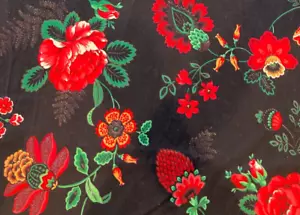 Vintage Red Flowers on Black Sewing Fabric 1.3 yds 40" Joan Kessler Concord - Picture 1 of 5