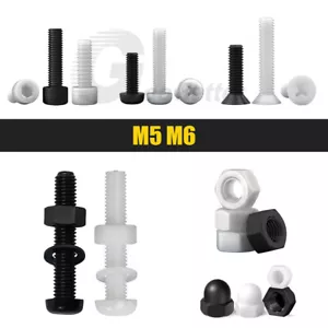 M5 M6 Nylon Schraube Linsenkopf Flachkopf Zylinderkopf Sechskantmutter Hutmutter - Bild 1 von 16
