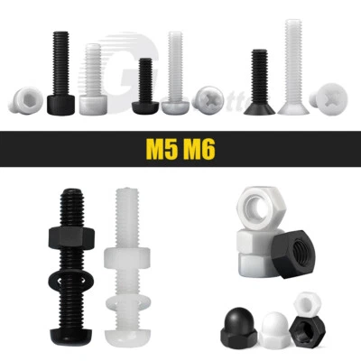 M5 M6 Nylon Schraube Linsenkopf Flachkopf Zylinderkopf Sechskantmutter Hutmutter - Bild 1 von 4