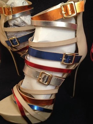 Sapatos plataforma Alba salto alto stiletto tiras bronzeado/caqui tamanho 10 - Imagem 1 de 4