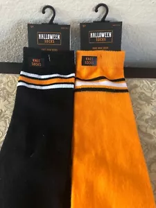 2 Pair Ladies Halloween - Knee Highs - Orange & Black - Fits Shoe Size 5-9 NWT - Picture 1 of 5