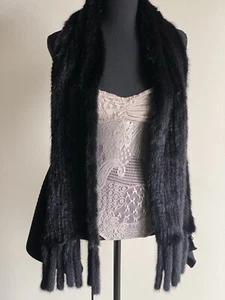 Italian Black Fur And Knit Open Vest Festival Unique Luxurious Top Size 44 295$ - Picture 1 of 13