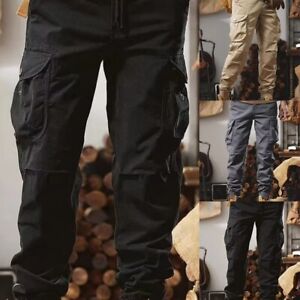 Men's Khaki Cargo Pants with Multiple Pockets and Skinny Fit for Streetwear