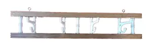 Vintage Wall Hooks Apron Towel Rack Brown Wood White Plastic Retro Mid Century - Picture 1 of 10