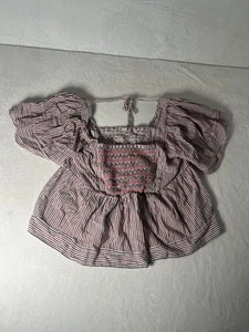 Old Navy Top Donna Taglia 2X Manica Svolazzante Babydoll Smocked Riga Rossa - Foto 1 di 5